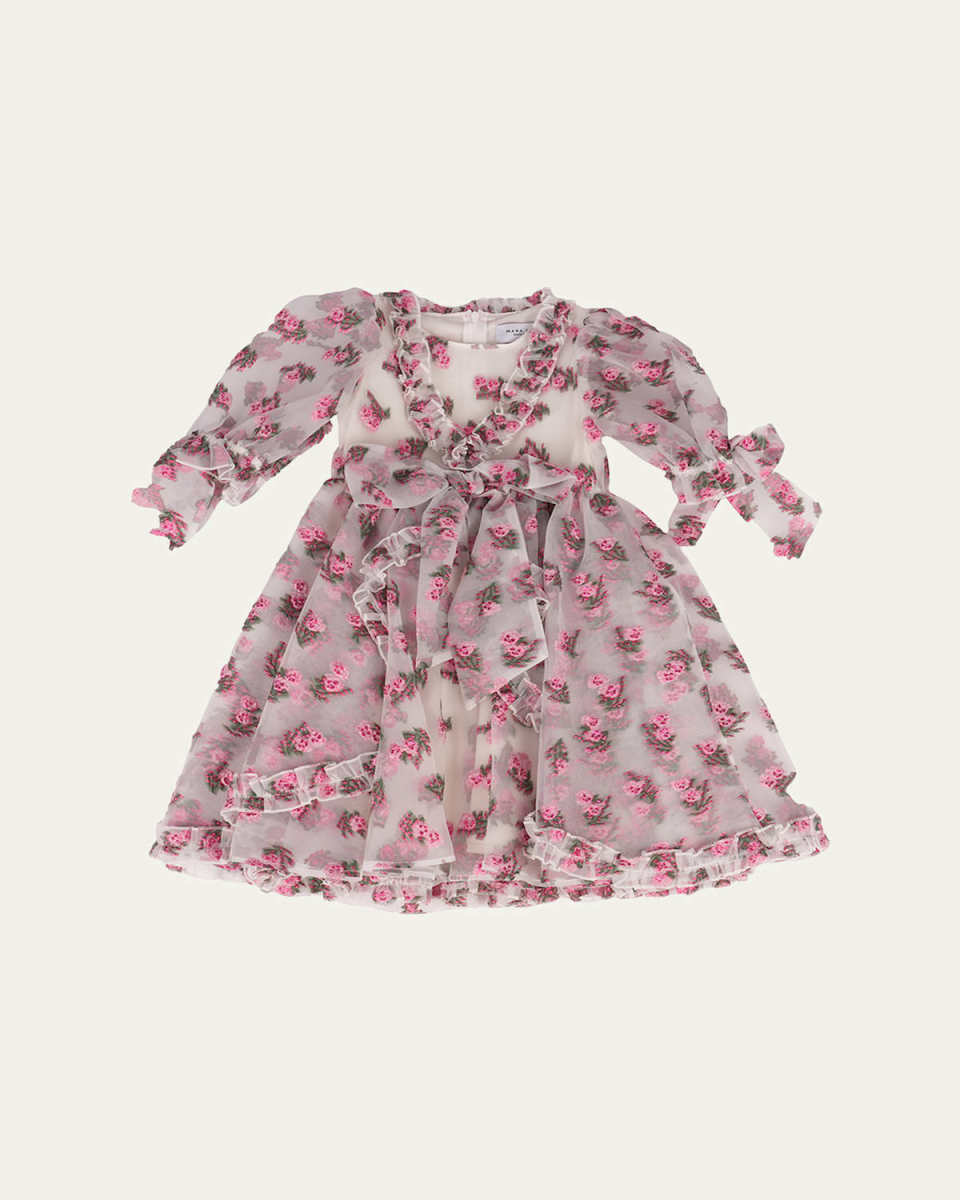 Girl's Puff Sleeve Floral-Print Dress, Size 3T-12